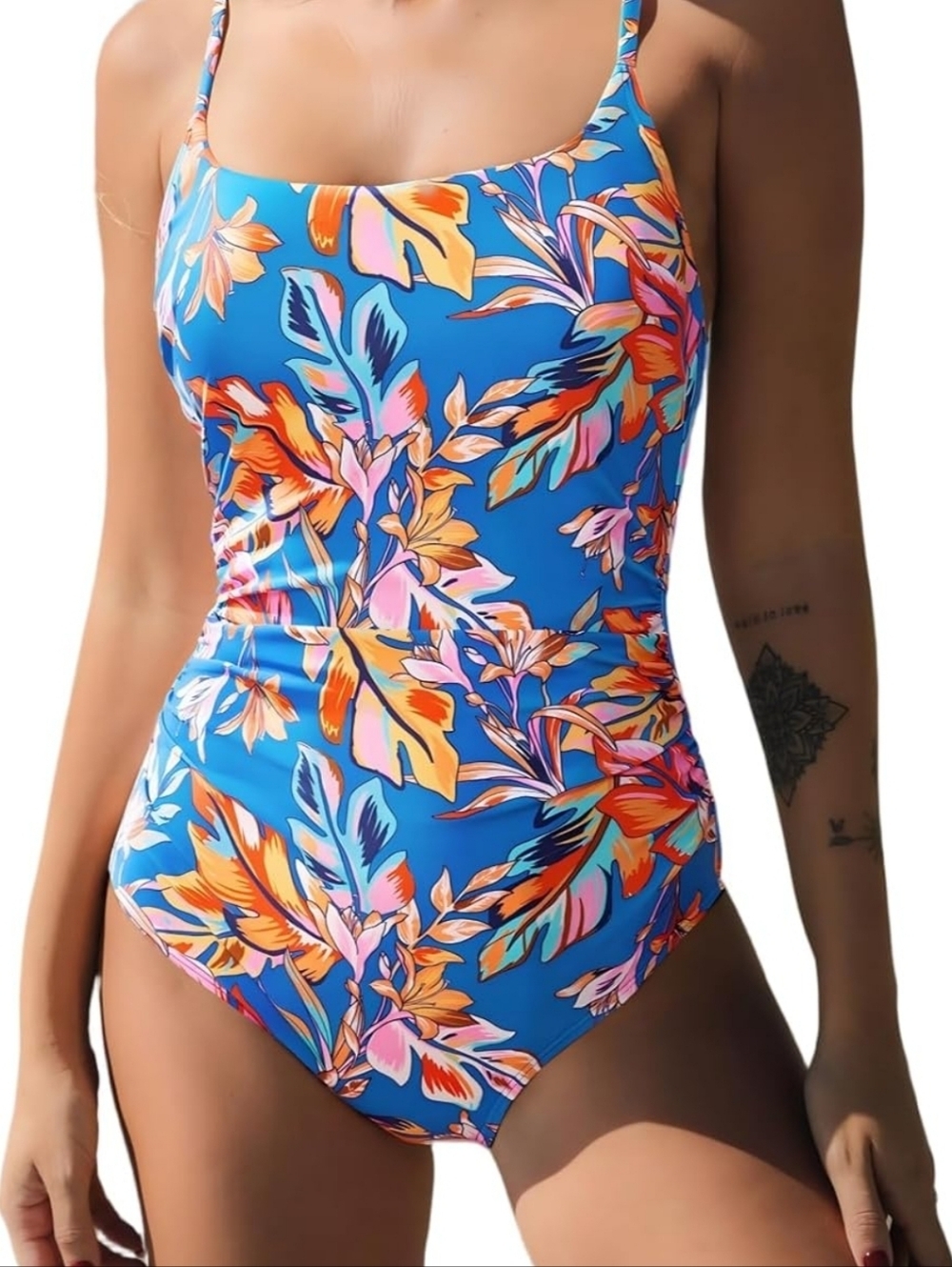 Cupshe Blue Floral Scoop One-Piece Swimsuit